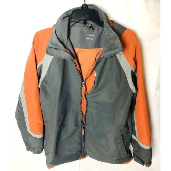 LL Bean Youth Nylon Jacket Windbreaker Orange Gray Size 14-16 L - Picture 2 of 6